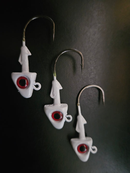 EZ Jig Heads, ½ oz White with red eye and 3/0 Hooks