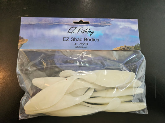 EZ Fishing, EZ Shad Bodies 4” Glow QTY-10