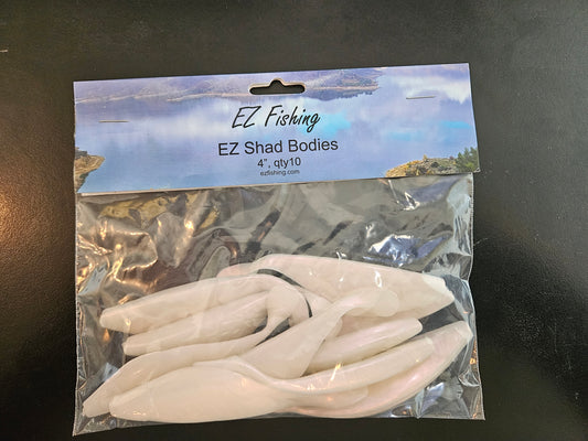 EZ Fishing, EZ Shad Bodies 4” Pearl QTY-10